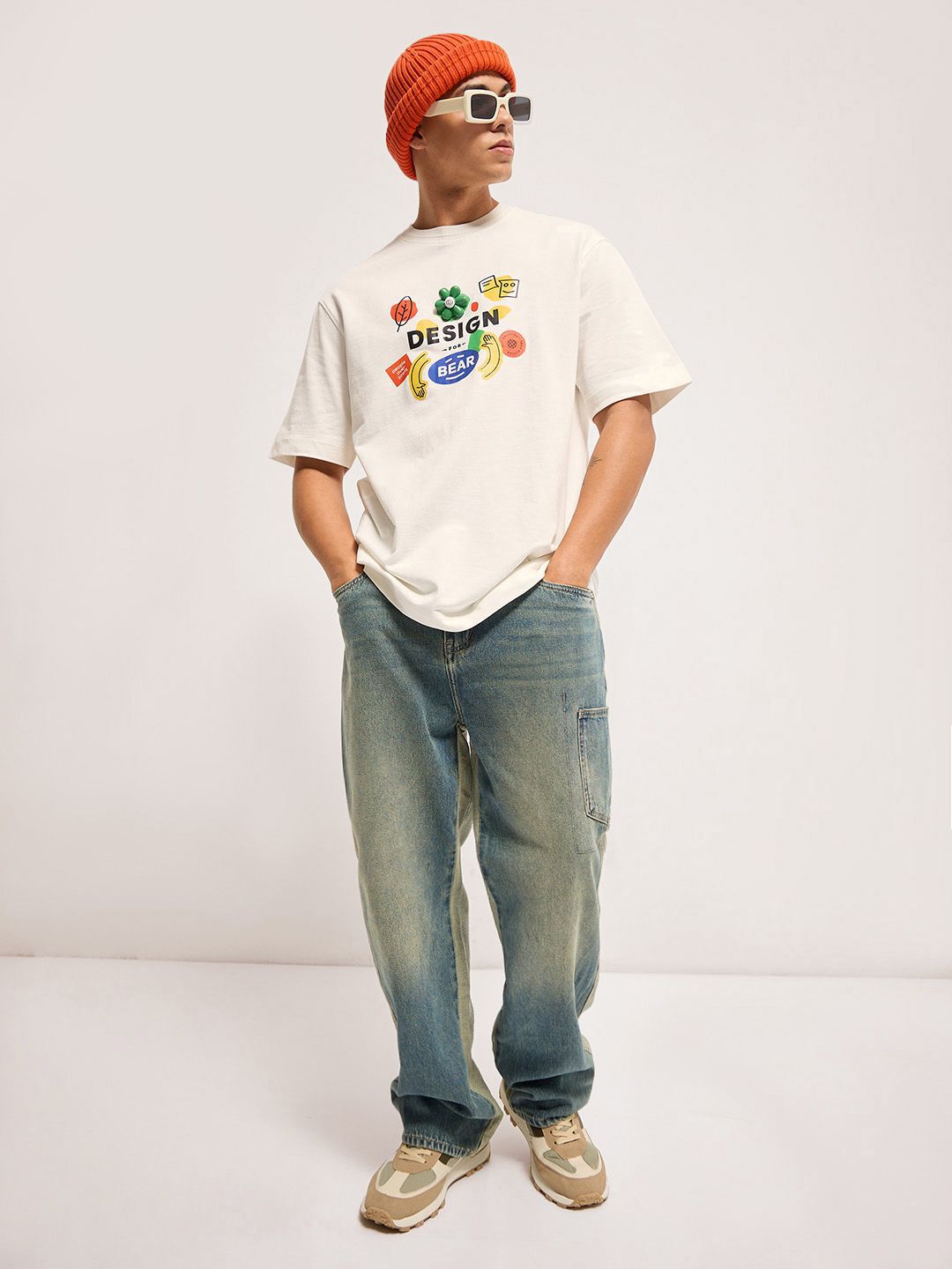 THE BEAR HOUSE Men Graphic Printed Round Neck Cotton Oversized T-shirt