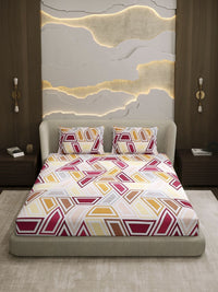 Monte Carlo Pink & White Printed Cotton 104 TC Queen Bedsheet Set 2.24 m x 2.54 m