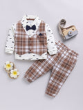 Moms Love Infant Boys Checked Pure Cotton Party Shirt & Trousers with Attached Waistcoat