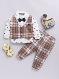 Moms Love Infant Boys Checked Pure Cotton Party Shirt & Trousers with Attached Waistcoat