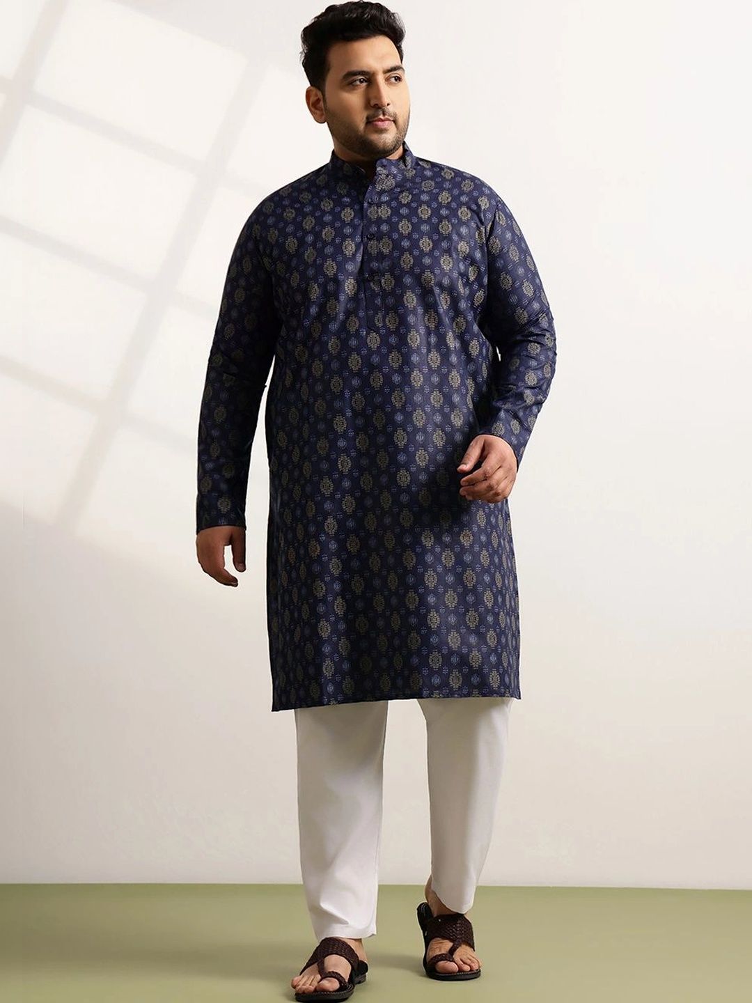 SOJANYA PLUS Men Ethnic Motifs Printed Regular Pure Cotton Kurta with Pyjamas