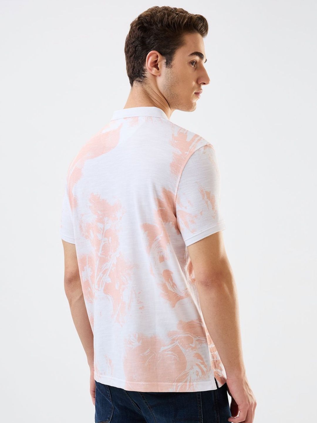 SPYKAR Men Abstract Printed Polo Collar Cotton Slim Fit T-shirt