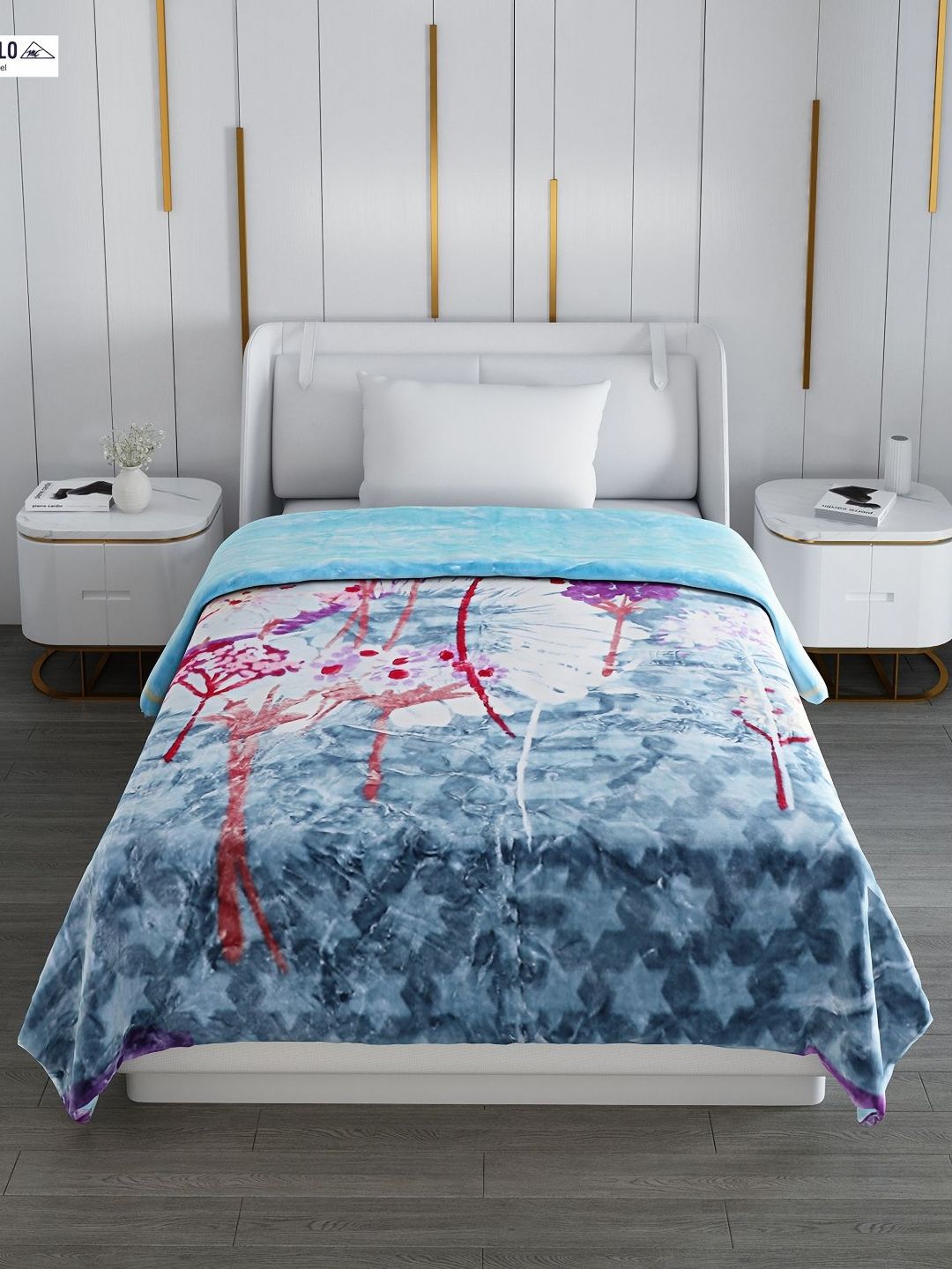 Monte Carlo Blue & Purple Floral Printed Mild Winter Single Bed Blanket
