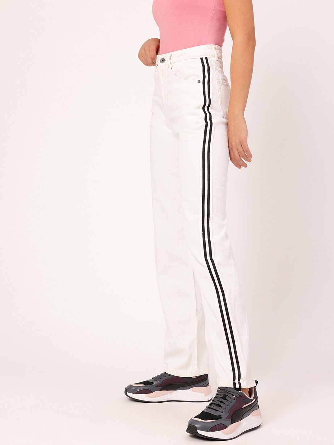 DressBerry Comfy Chic Straight Fit Side Striped High-Waist Coloured Jeans
