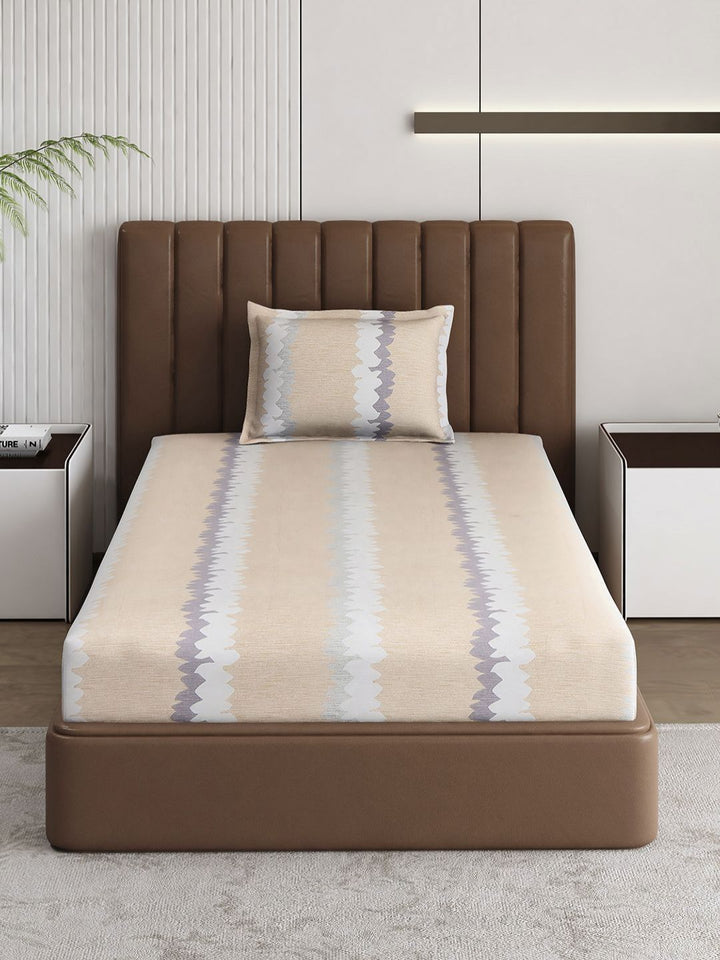 Monte Carlo Pixel Beige & Grey Printed 120 TC Single Bedsheet Set 1.52 m x 2.30 m