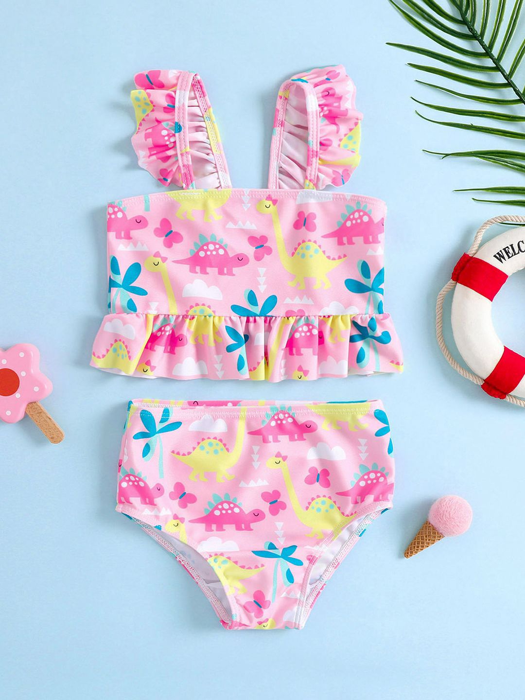 YK Girls Dinosaur Graphic Printed Swimwear
