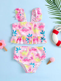 YK Girls Dinosaur Graphic Printed Swimwear