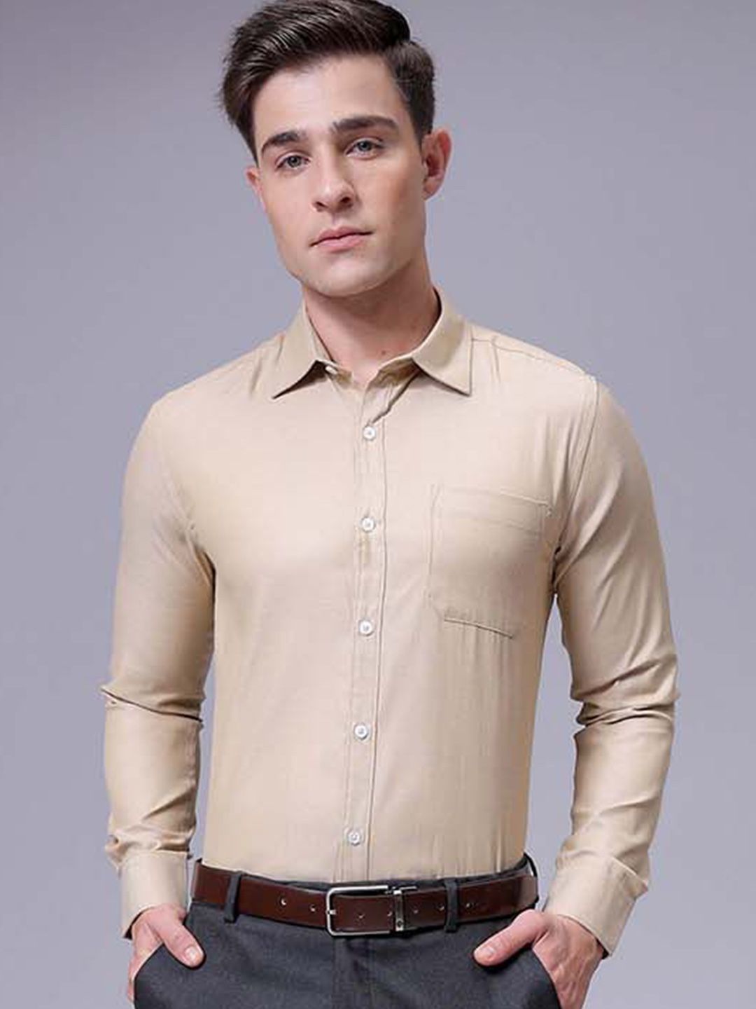 The Indian Garage Co. X Luxe Men Slim Fit Cutaway Collar Solid Formal Shirt