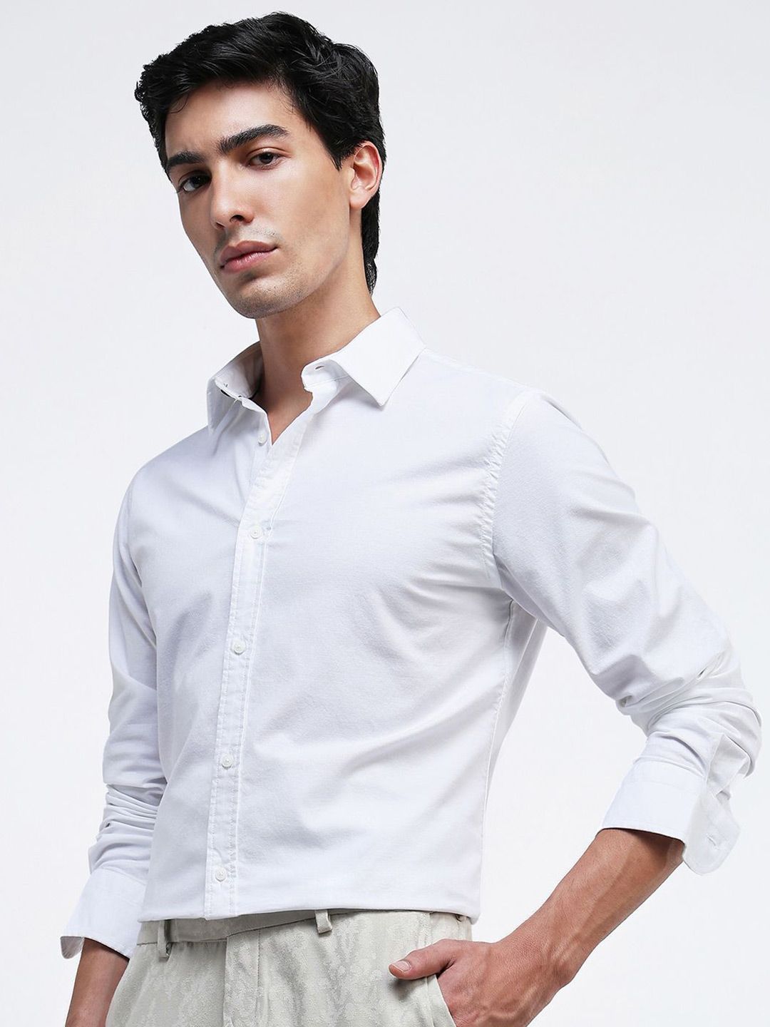 RARE RABBIT Men Comfort Spread Collar Solid Cotton Formal Shirt