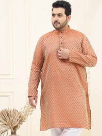 SOJANYA Plus Motif Etnik Rekaan Tenunan Kolar Mandarin Kurta Lurus Lengan Panjang