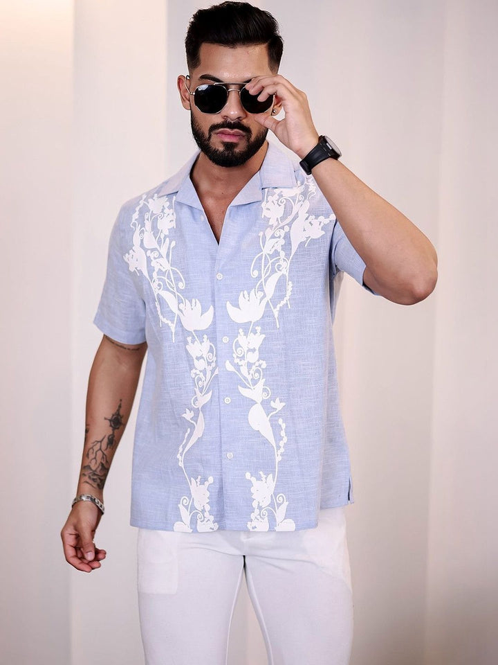 Eszett Floral Printed Short Sleeves Spread Collar Pure Cotton Regular Fit Casual Shirt