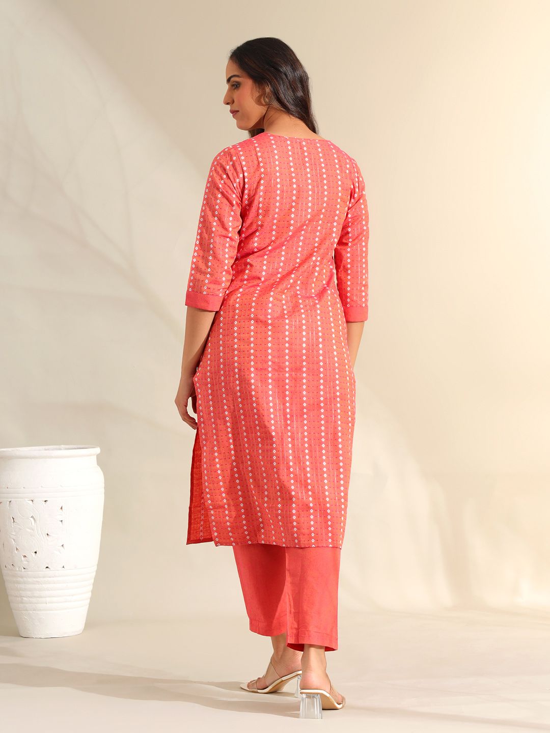 Motif Etnik Wanita Mamicha Bercetak Cermin Biasa Bekerja Kurta Kapas Tulen dengan Seluar