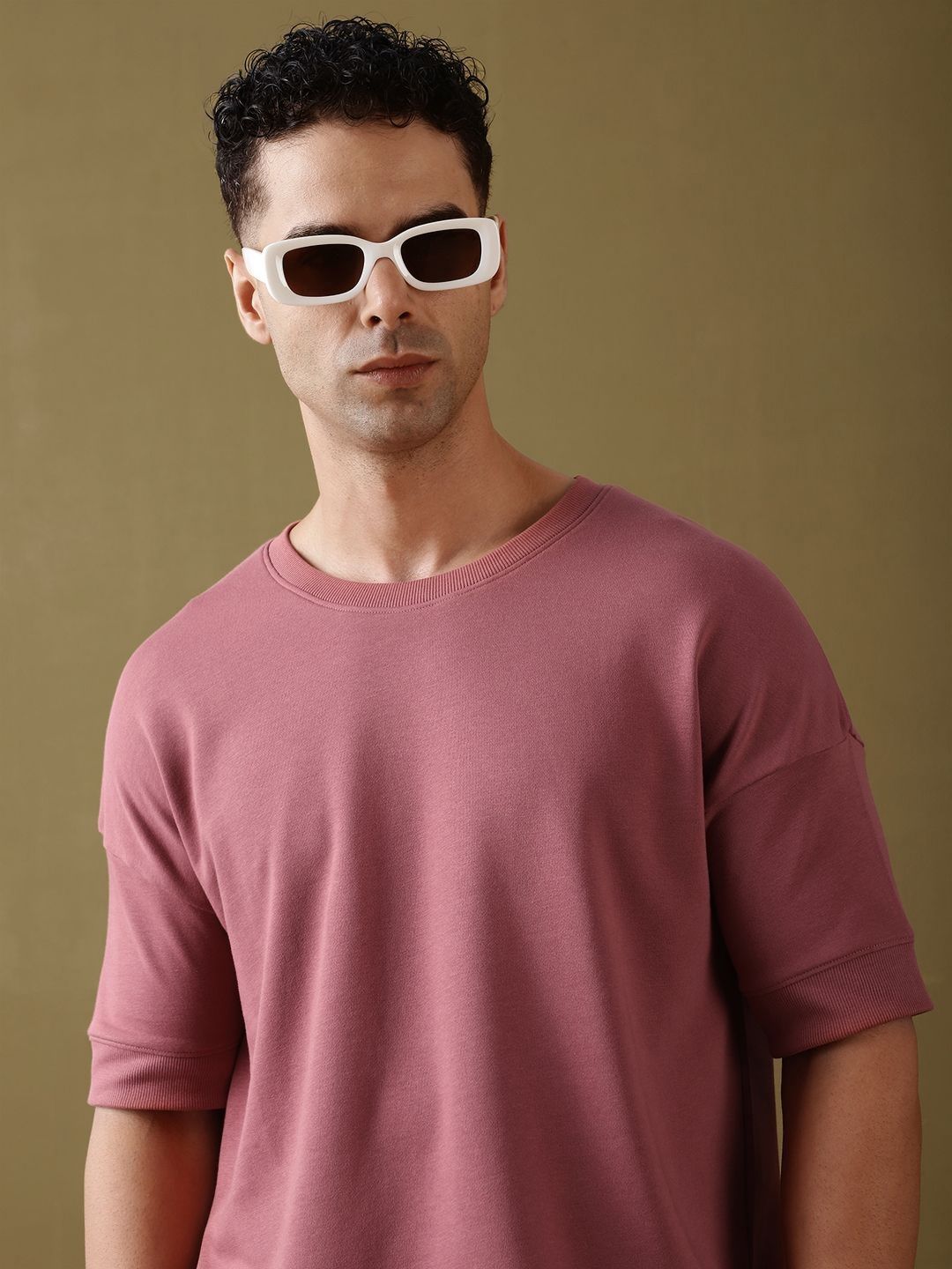 DILLINGER Men Solid Ultra Soft Drapey Cotton Oversized Drop Shoulder T-Shirt