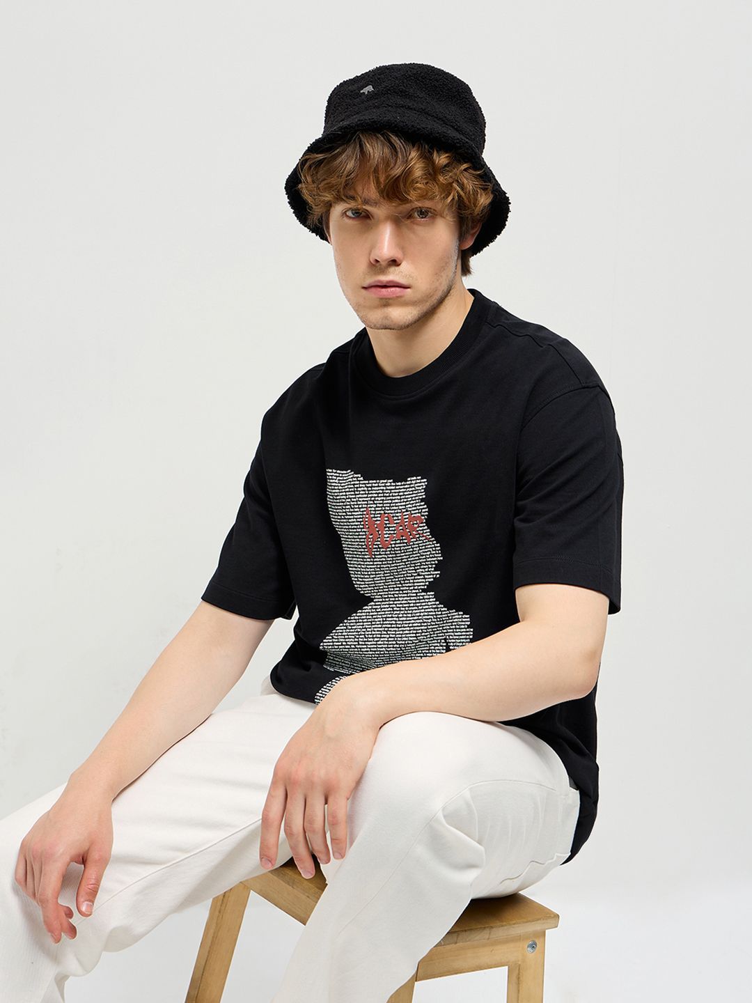 THE BEAR HOUSE Men Typography Printed Round Neck Cotton Oversized T-shirt