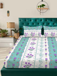 Myntra Elegant Homes Green Floral Polycotton 300 TC King Fine Bedsheet dengan 2 Sarung Bantal-98 x 89 inci