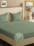 Myntra Elegant Homes Green Solid 300 TC Fitted King Fine Bedsheet Dengan 2 Sarung Bantal