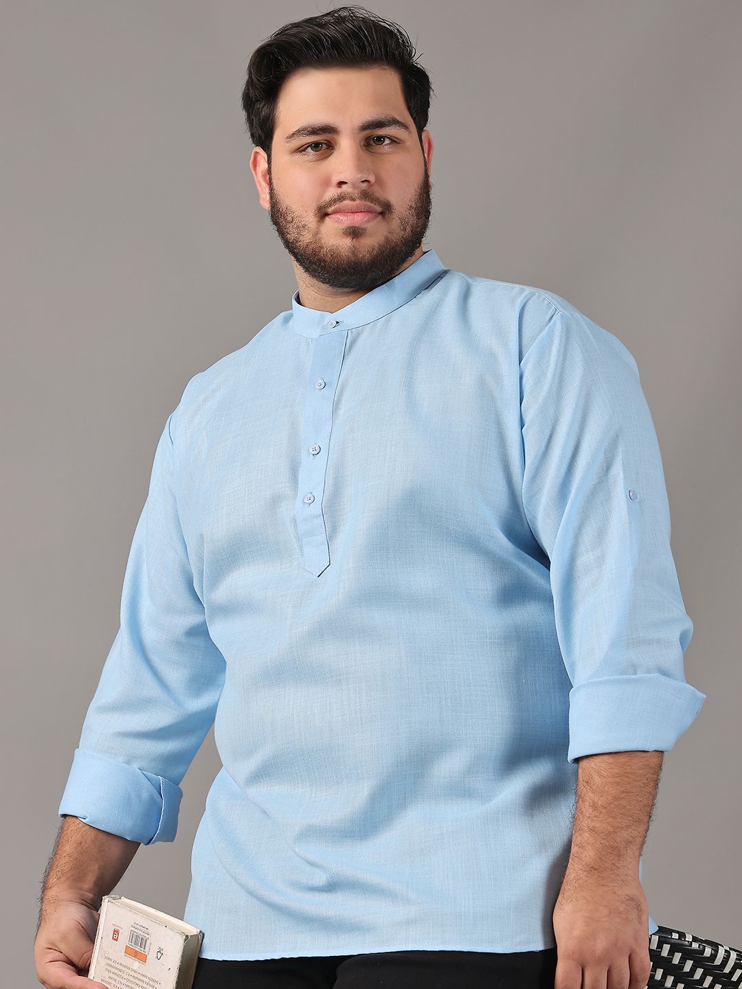SOJANYA PLUS Size Band Collar Cotton Straight Kurta