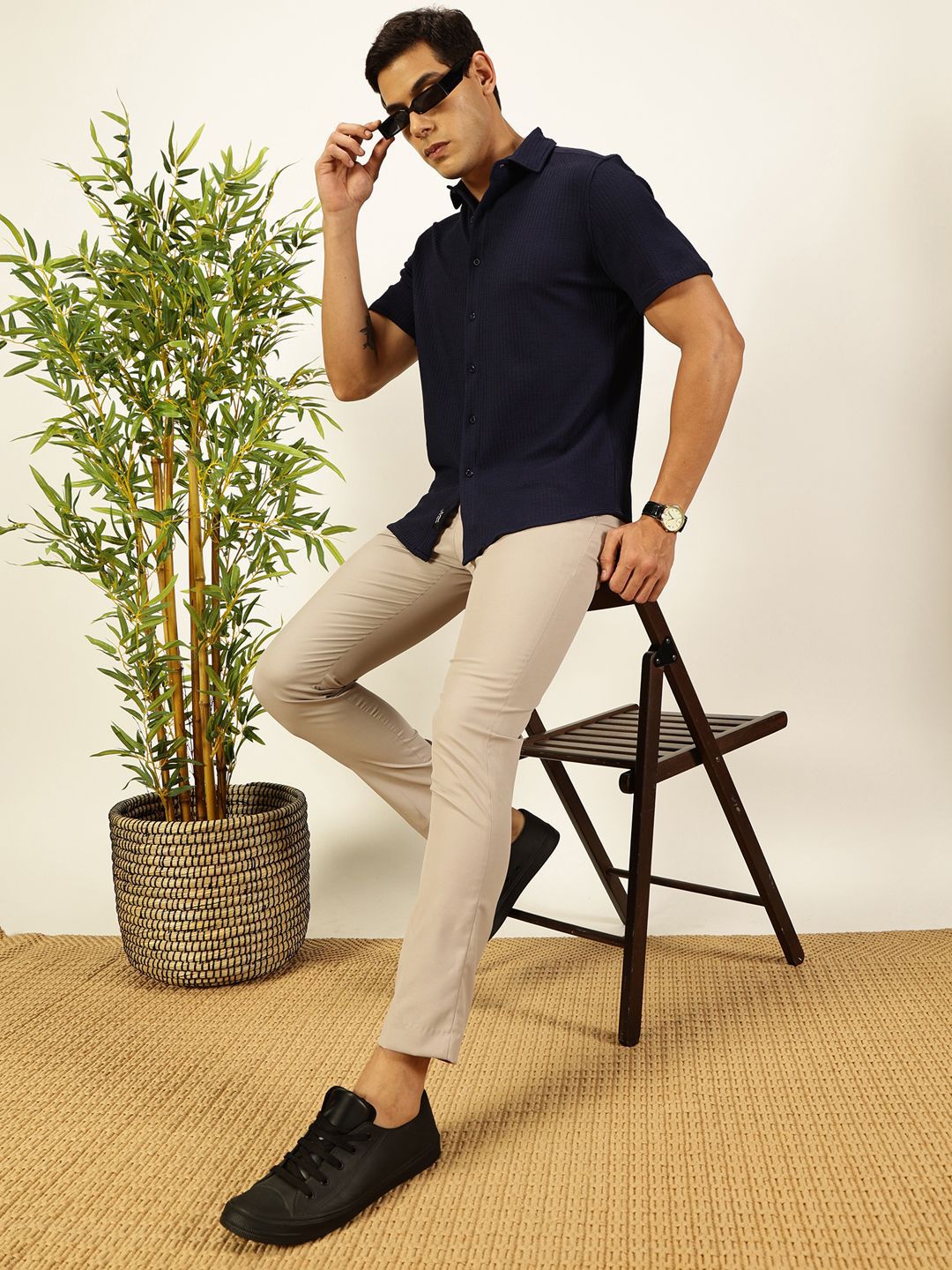 Thomas Scott 
Men Premium Slim Fit Vertical Stripes Textured Casual Shirt