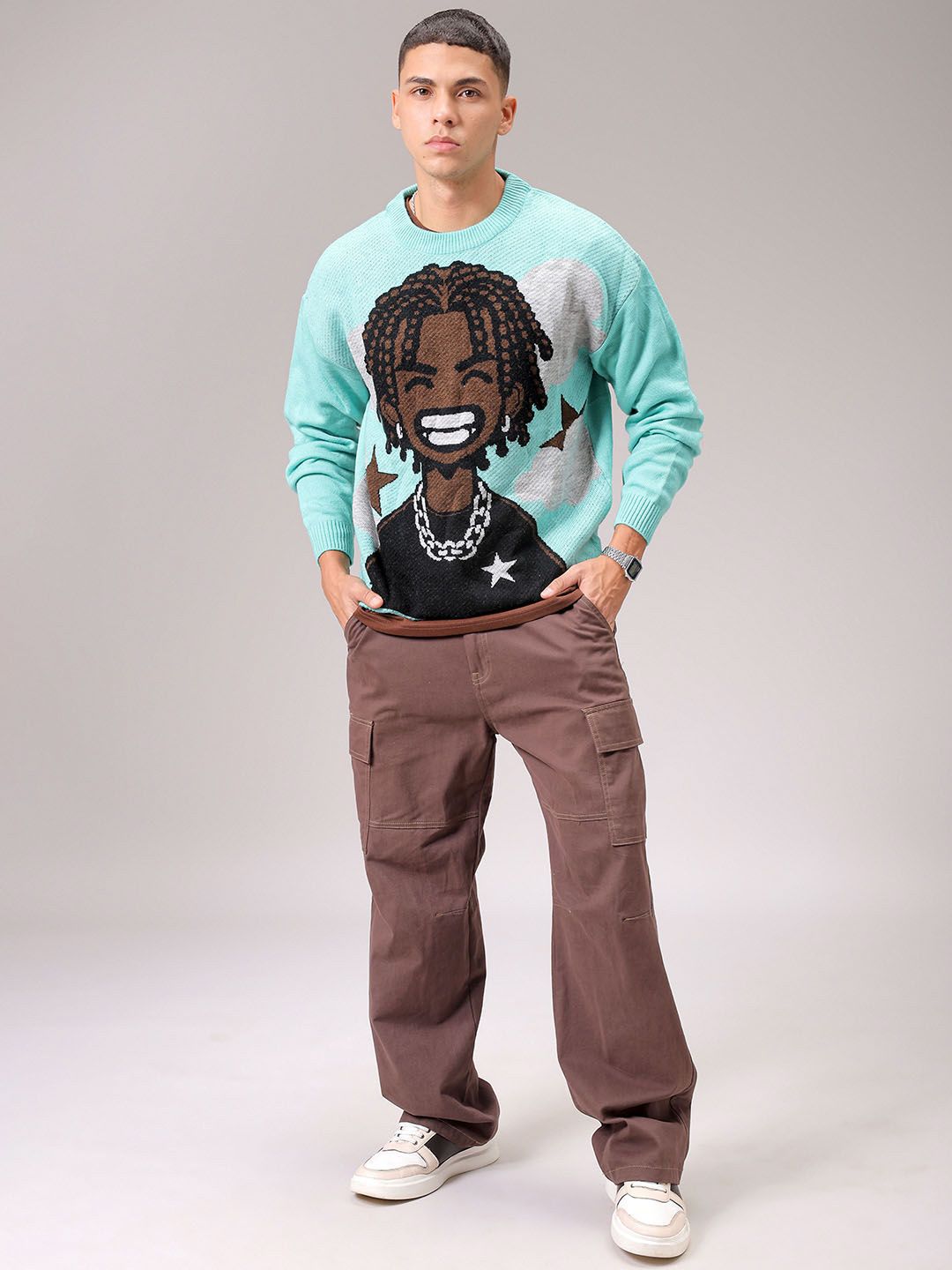 The Indian Garage Co Men Self Design Pullover Sweater