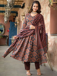 KALINI Ethnic Motifs Printed A-Line Kurta with Trousers & Dupatta