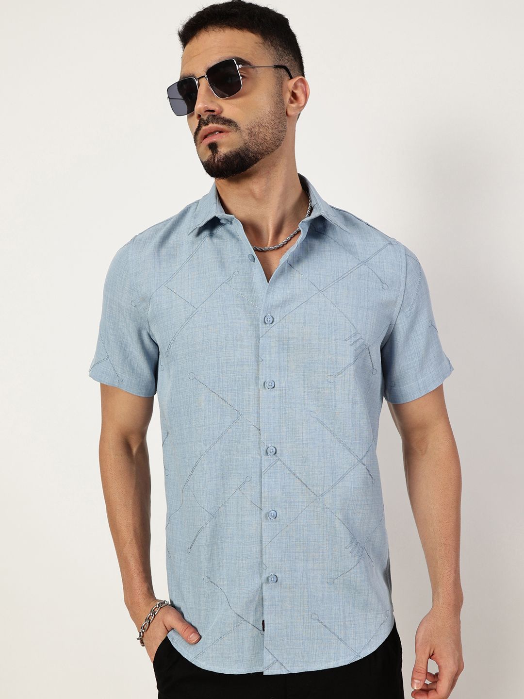 Thomas Scott Men Premium Spread Collar Checked Slim Fit Casual Shirt