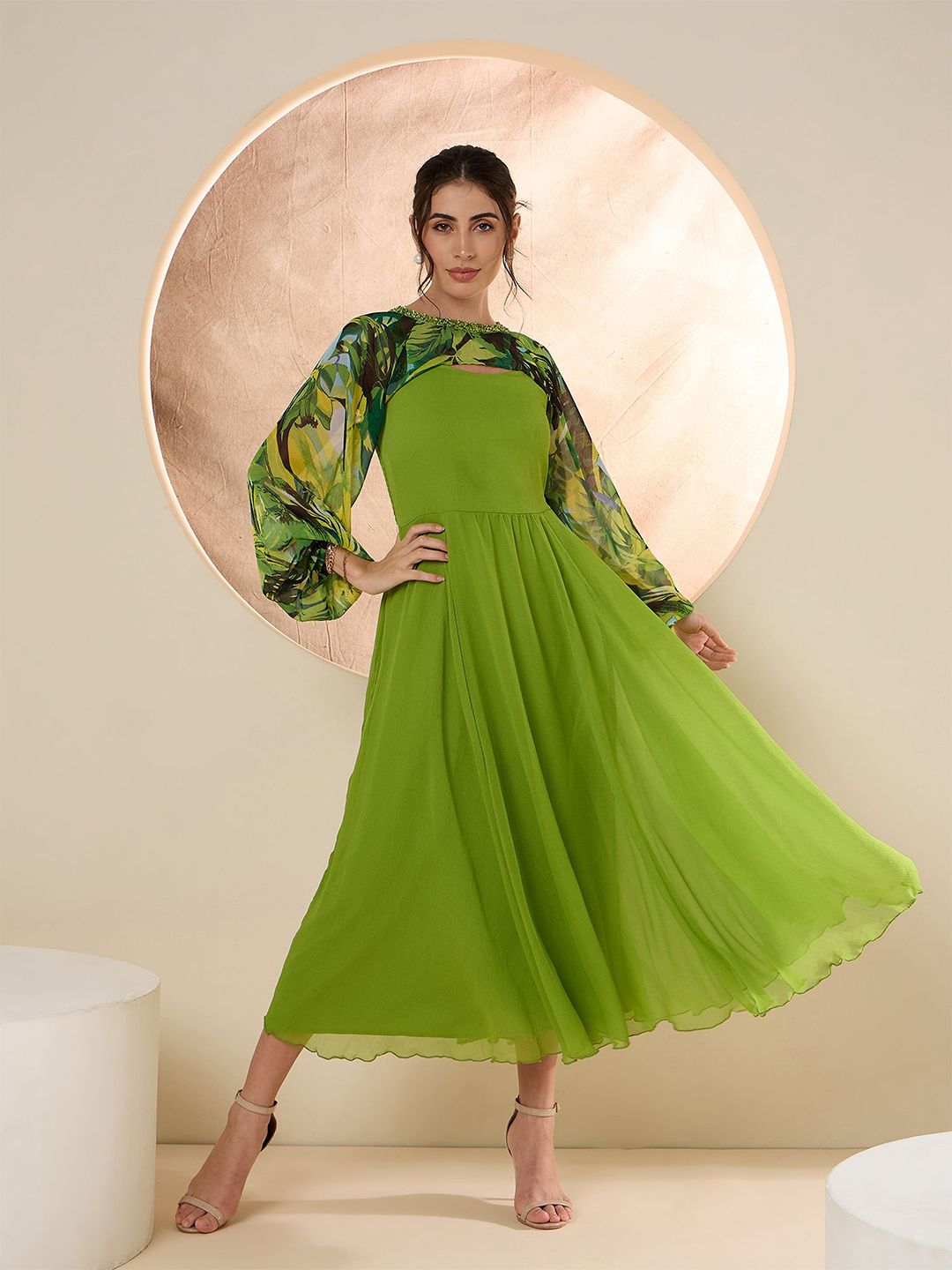 Antheaa Chiffon Embellished Maxi Dress