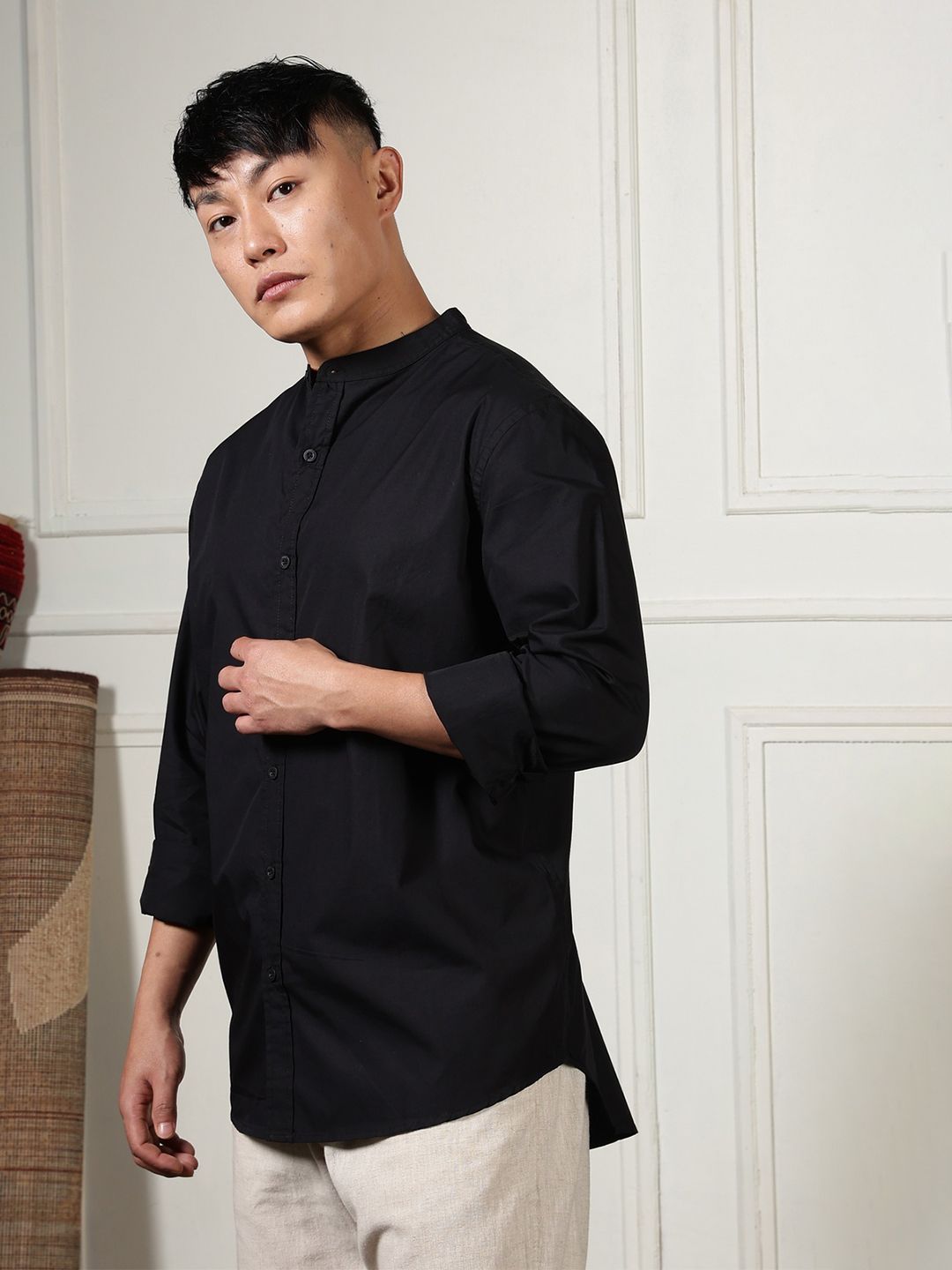 Eszett Mandarin Collar Pure Cotton Casual Shirt