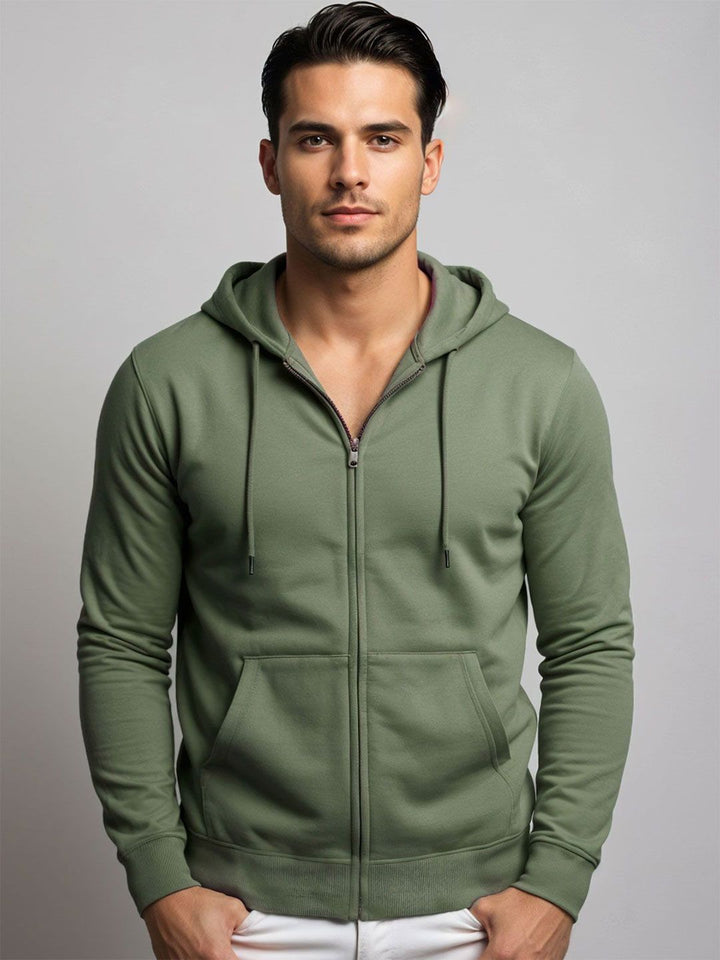 ADRO Men Long Sleeves Front-Open Hooded Sweatshirt