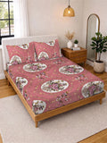 Myntra Elegant Homes Rust & Pink Floral 300 TC Cadar Katil King dengan 2 Sarung Bantal