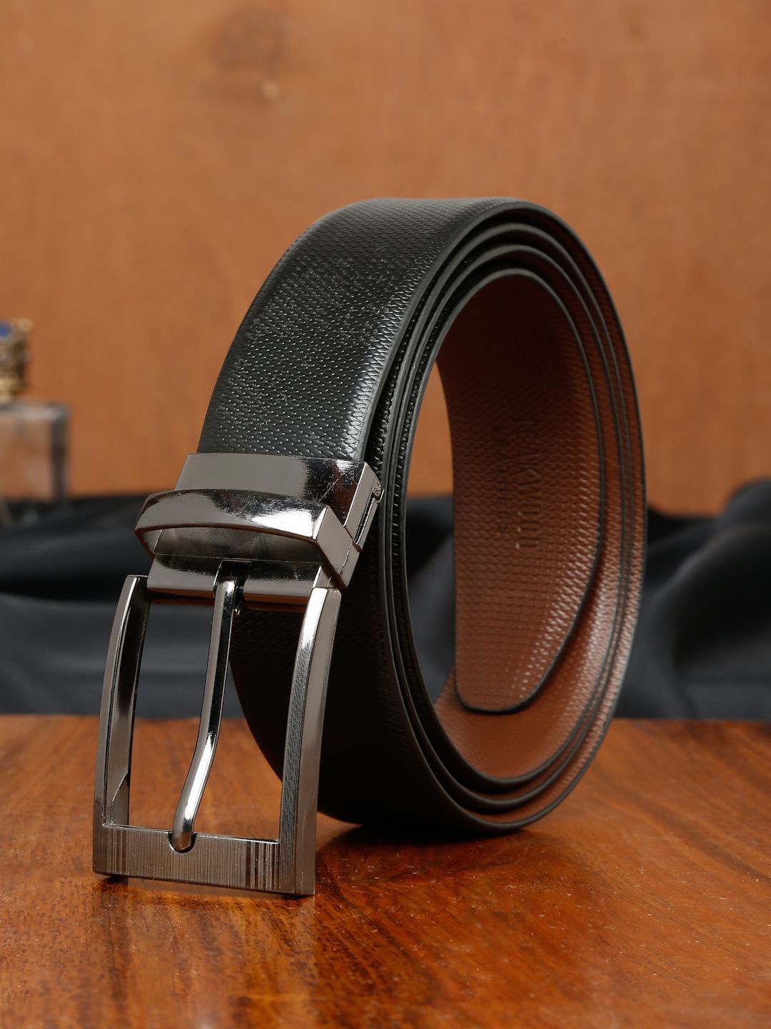 Teakwood Leathers Men Textured Leather Reversible Formal Belt
