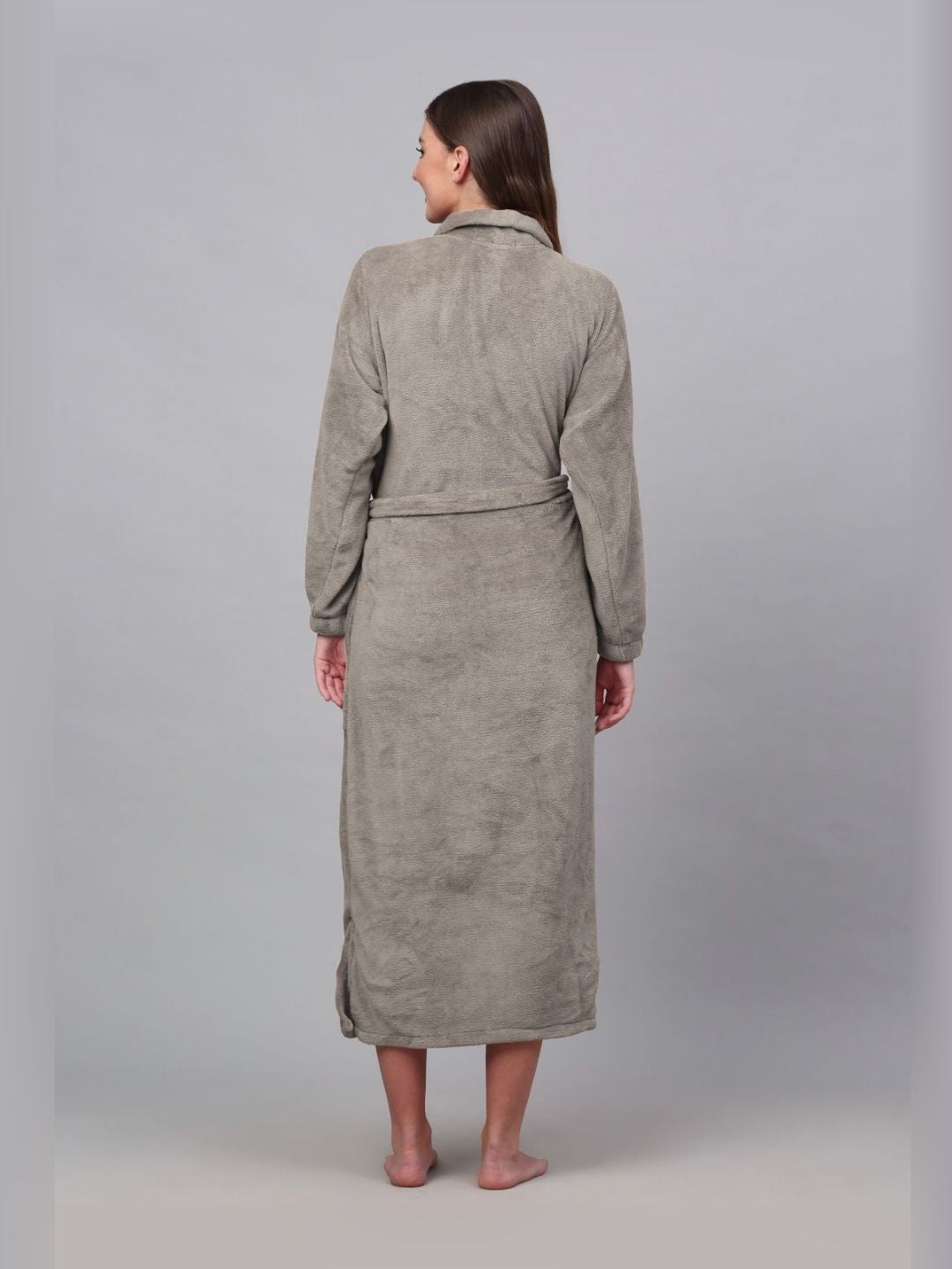 KLOTTHE Beige Woollen Long Sleeves Bath Robe With Belt