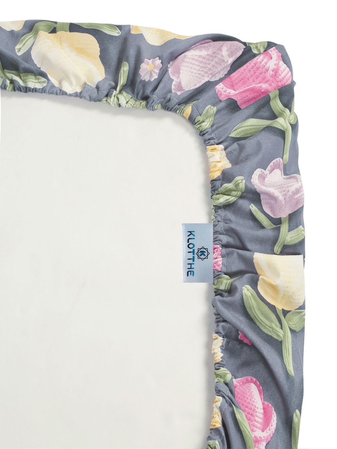 KLOTTHE Bercetak Bunga Kelabu & Kuning Dilengkapi Cadar 7D Single 300TC Dengan Sarung Bantal
