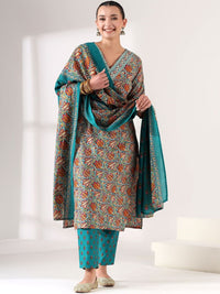 Mamicha Women Floral Printed Regular Kurta with Trousers & With Dupatta