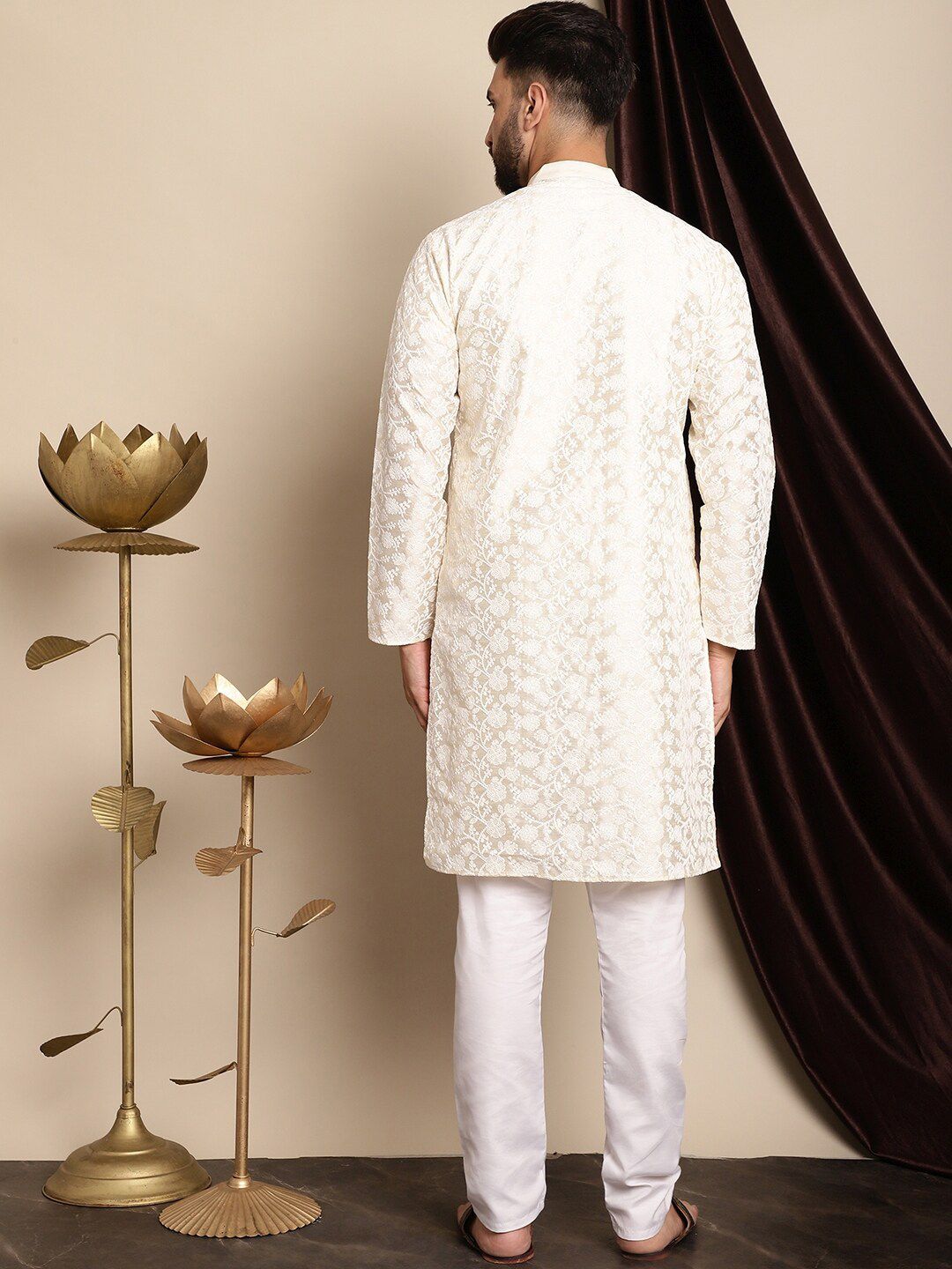 Anouk Floral Embroidered Band Collar Regular Kurta with Churidar