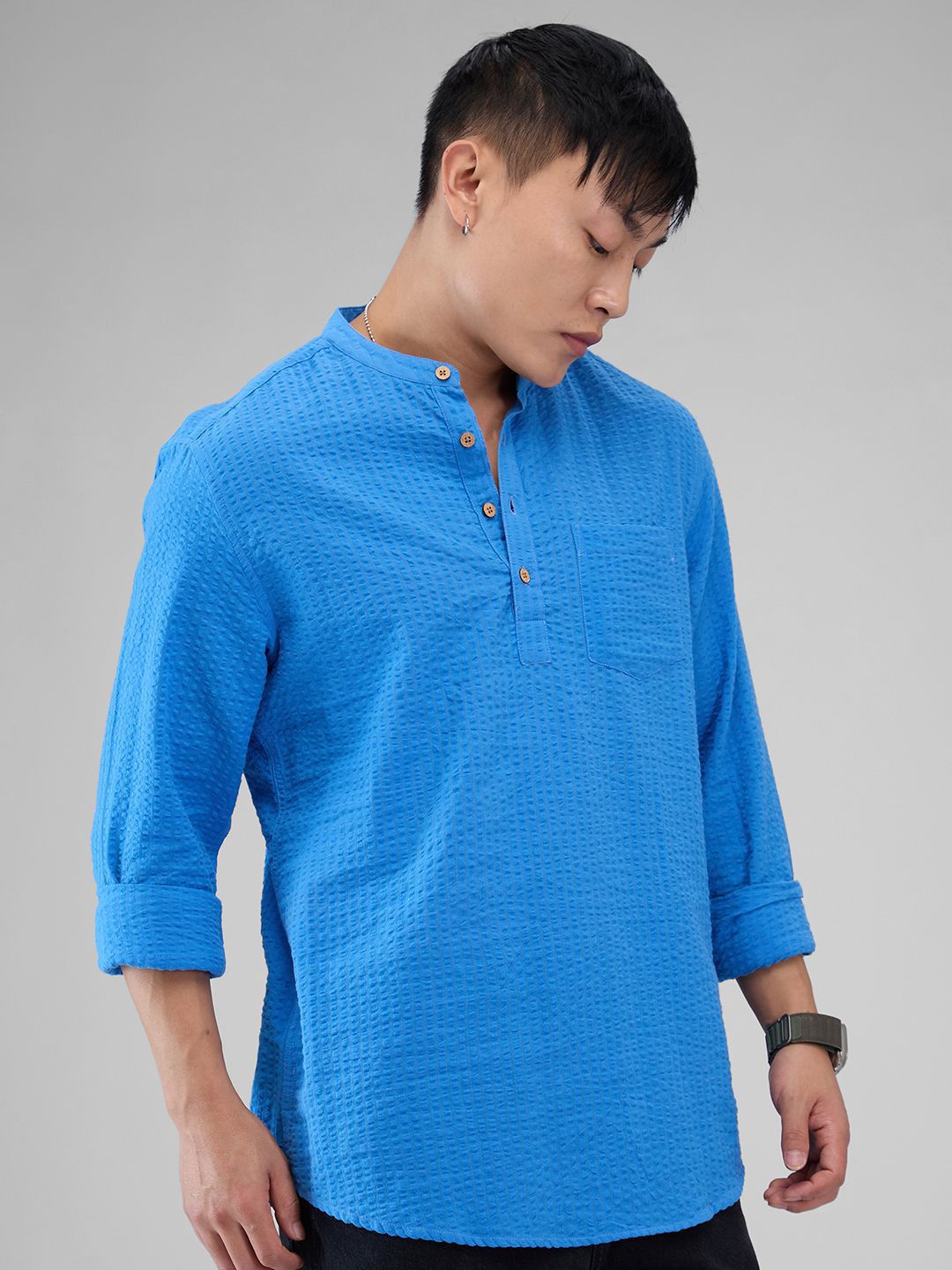 VASTRADO Self Design Mandarin Collar Straight Short Kurta