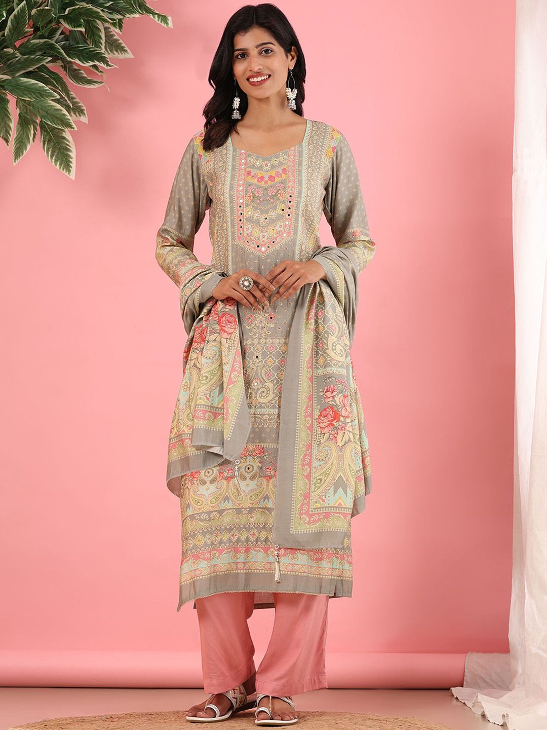 Mamicha Women Ethnic Motifs Printed Regular Pure Cotton Kurta with Trousers & With Dupatta