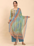 Mamicha Women Striped Printed Kurta With Trousers And Dupatta