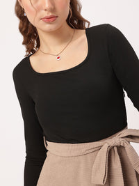 DressBerry Academia Core Textured Tie-Up Belt Fit & Flare Dress