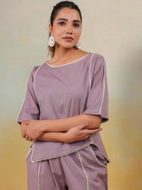 Mamicha Women Solid Round Neck Cotton Top and Trousers Co-Ords