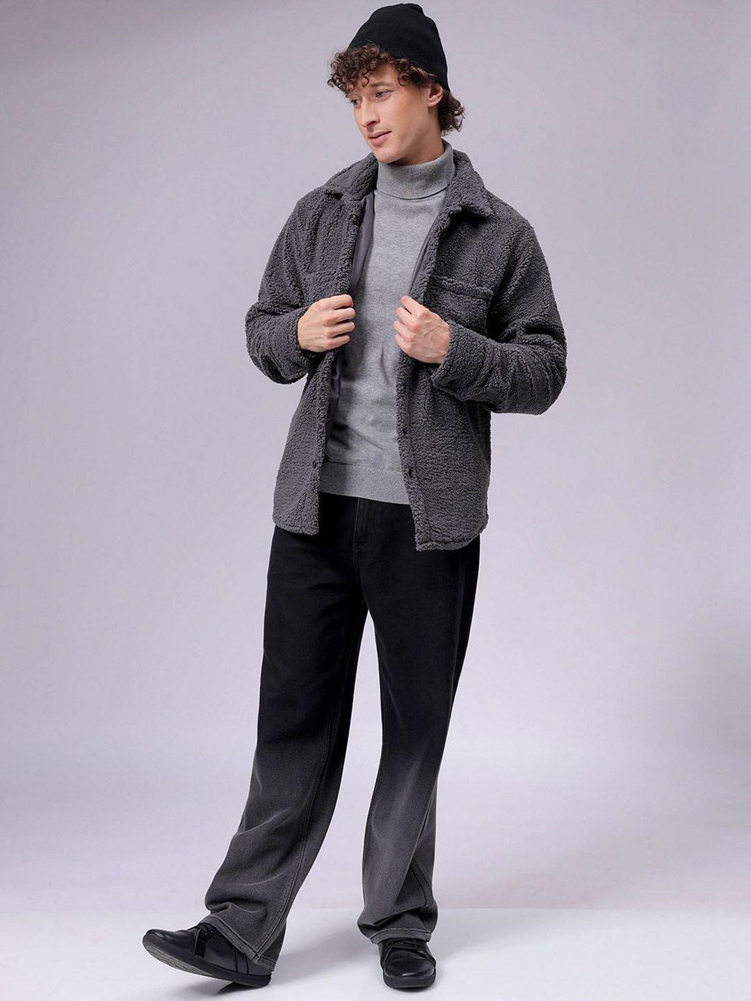The Indian Garage Co Men Fleece Regular Fit Casual Winter Overshirt