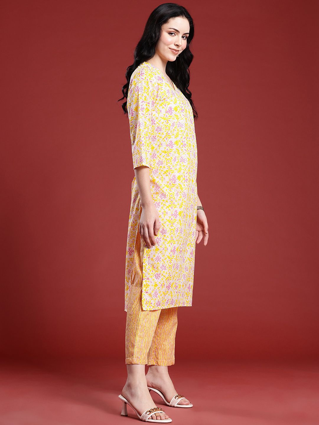 Anouk Floral Printed Pure Cotton Kurta with Trousers & Dupatta