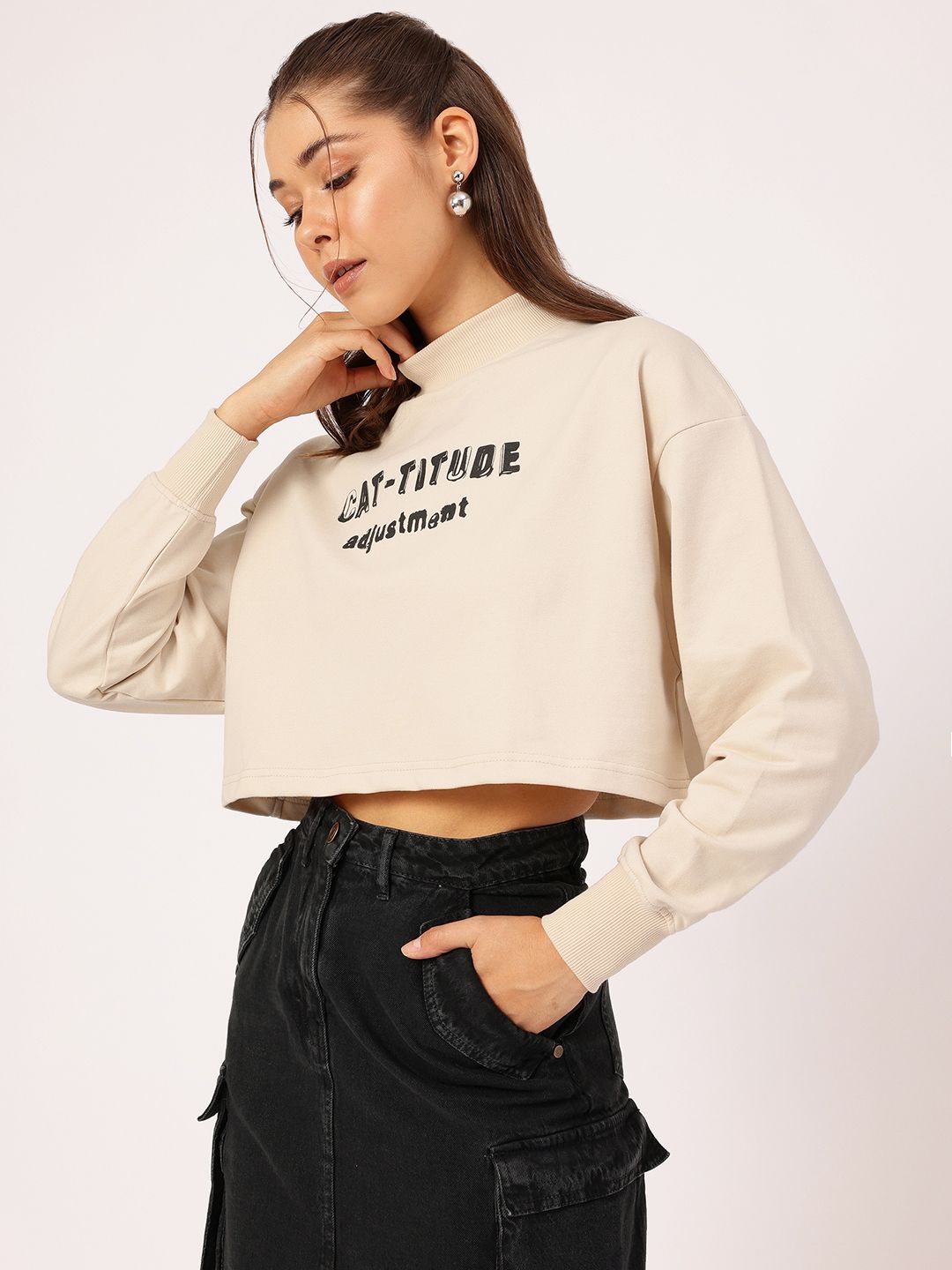 DressBerry Cat Woman Boxy Crop Sweatshirt
