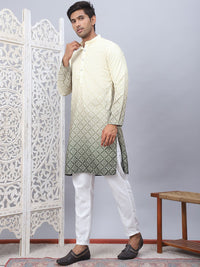 Jompers Ombre Printed Mandarin Collar Sequinned Straight Kurta With Pyjamas