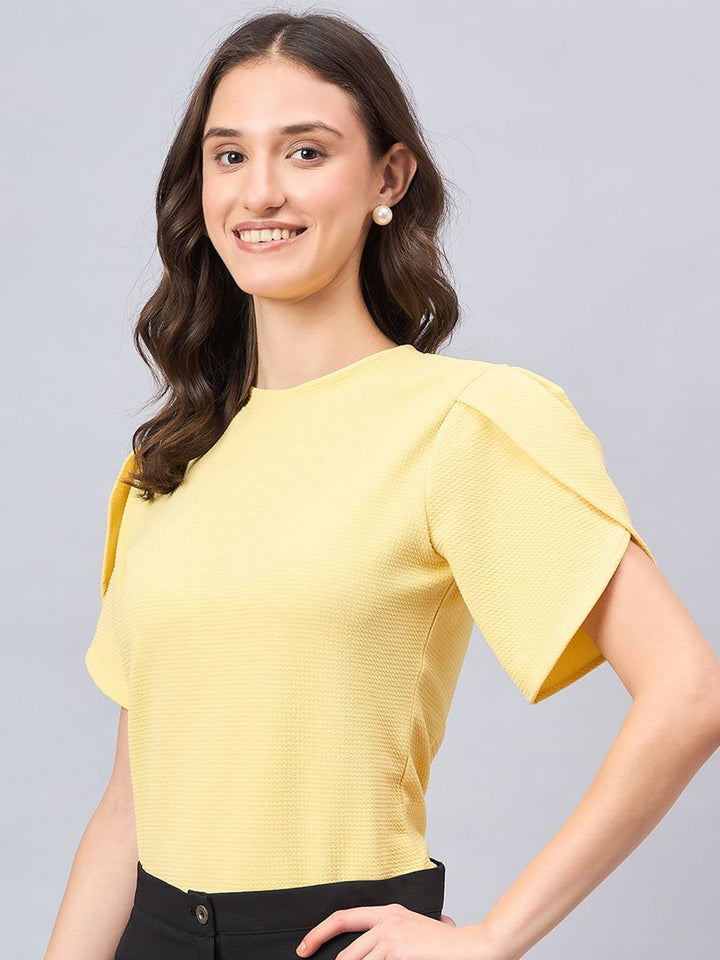 Style Quotient Women Solid Polyester Tulip Sleeve Top