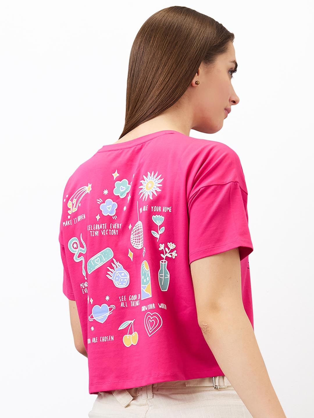 SPYKAR Women Typography Printed Round Neck Cotton Boxy T-shirt