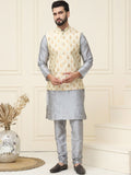 SOJANYA Men Straight Kurta with Churidar & Nehru Jacket