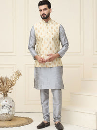 SOJANYA Men Straight Kurta with Churidar & Nehru Jacket
