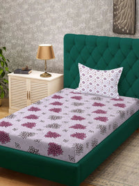 Myntra Elegant Homes Ungu & Lavender Floral 400 TC Cadar Tempat Tidur Single dengan 1 Sarung Bantal