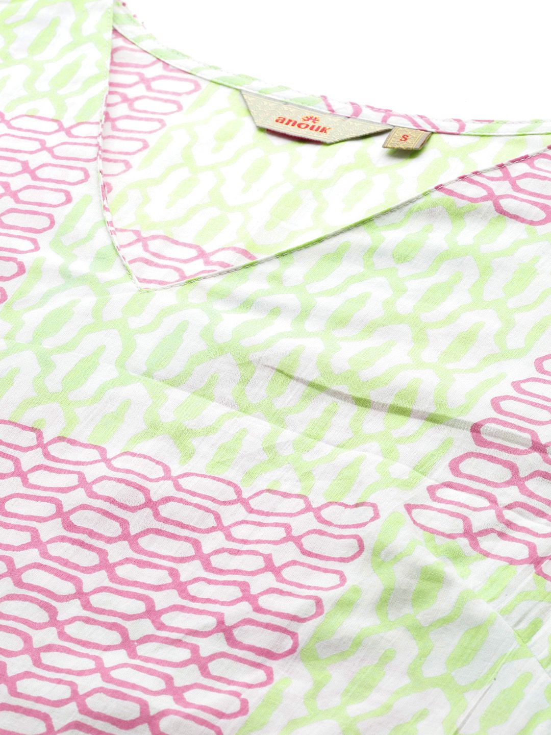 Anouk Geometric Print V-Neck Pure Cotton Straight Kurta