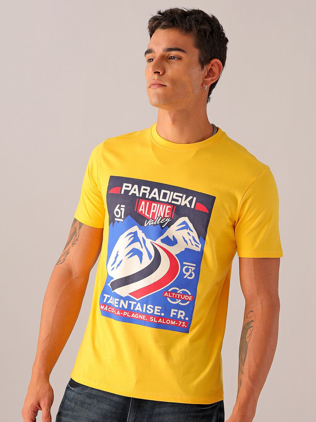 The Indian Garage Co Men Typography Printed Pure Cotton Relaxed Fit T-shirt